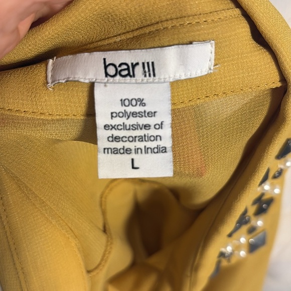 Bar III jeweled Embellished collar sheer Button Down Blouse mustard yellow Large - Picture 7 of 11